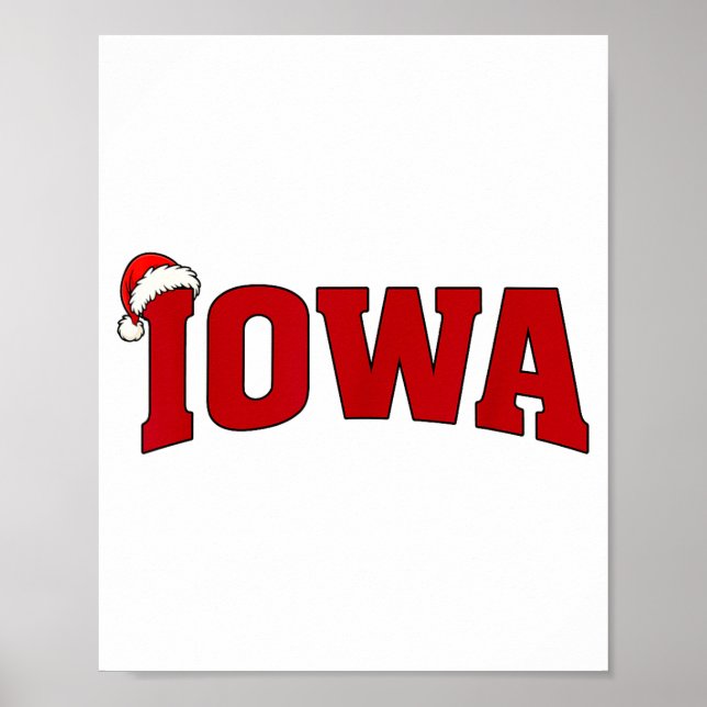 Poster Iowa Christmas Santa Hat Retro Throwback Souvenir  (Devant)