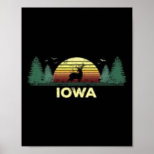 Poster Iowa Vintage Deer Chasse Sunset Souvenir