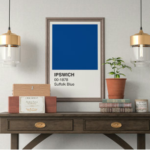 Poster Ipswich Suffolk Bleu - Bordure blanche
