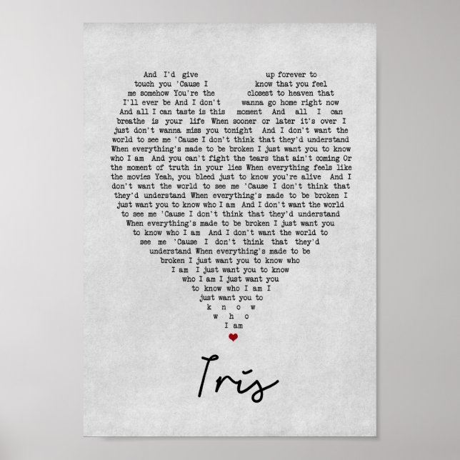 Poster Iris Grey Heart Chanson Lyrique Wall Art Imprimer (Devant)