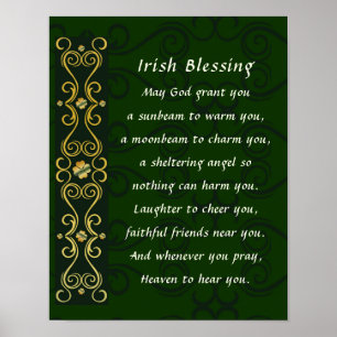 Poster Irish Blessant Elegant Gold Dark Green Design