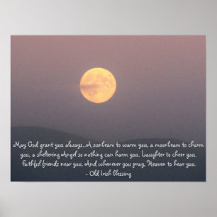 Poster Irish Blessing avec Super Moon sur Spokane Mt.