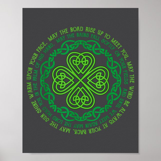 Poster Irish Blessing Celtic Knot &amp; 4-leaf Clover Luc (Devant)