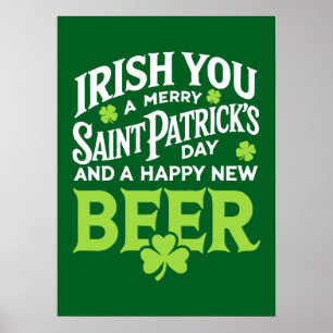 Poster Irish You Merry Saint Patrick's Day Happy New Beer