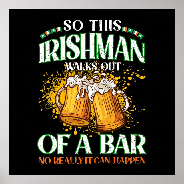 Poster Irishman Boire de la bière Saint Patrick's Day (Devant)