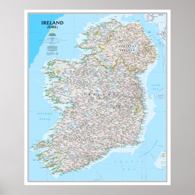 Poster " Irland : 2011/heute - Detaillierte Landkarte ... (Devant)