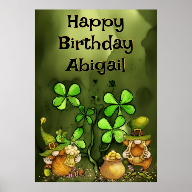 Poster Irlandais Leprechaun Gnomes et Clovers Joyeux anni (Devant)