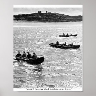 Poster Irlande, bateaux currach au large de l'île d'Inish