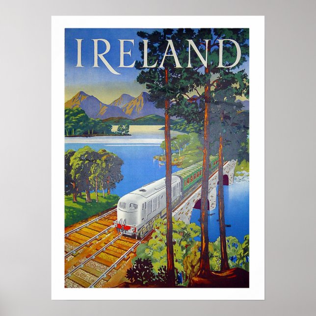 Poster Irlande, chemin de fer, vue sur le paysage, vintag (Devant)