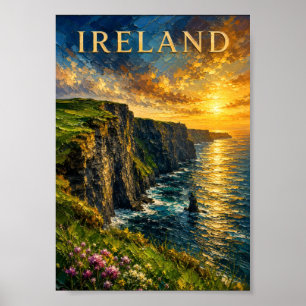 Poster Irlande : Falaises de Moher au coucher du soleil,