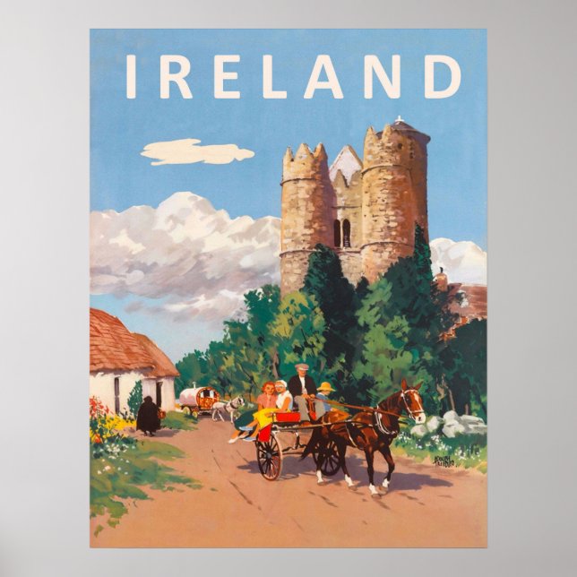 Poster Irlande, la caravane passe sur la route du village (Devant)