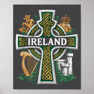 Poster Irlande St Patrick Jour Croix Celtique Verte Céléb