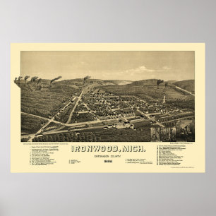 Poster Ironwood, carte panoramique de MI - 1886