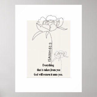 Poster Isaiah 61:3 Floral Line Art Print – "God Restores"