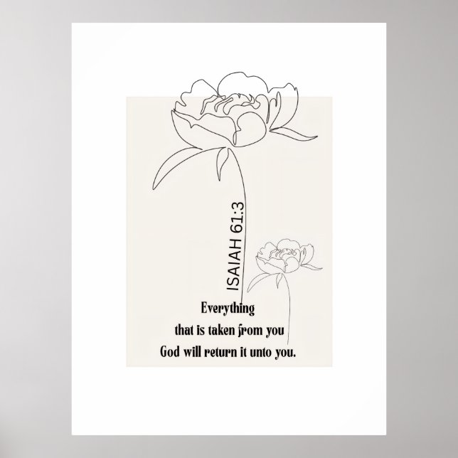 Poster Isaiah 61:3 Floral Line Art Print – "God Restores" (Devant)