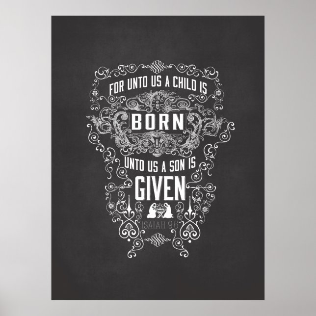 Poster Isaïe 9:6 Pour nous un enfant est né Chalkboard Ar (Devant)