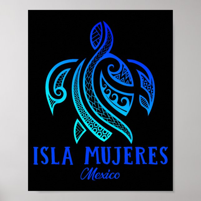 Poster Isla Mujeres Mexico Sea Turtle Tie Dye Hibiscus Va (Devant)