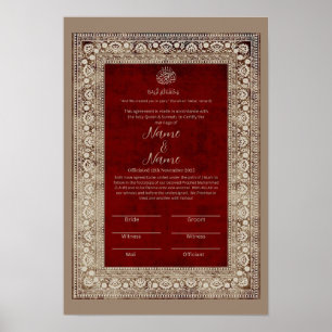 Poster Islam Elegant Rouge et or certificat Nikkah