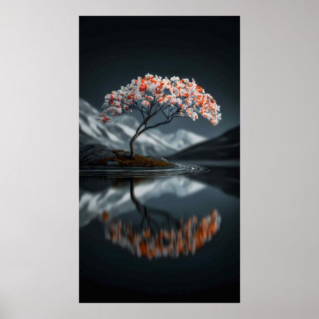 Poster Island Bloom: Serene High-Contrast Landscape (Devant)