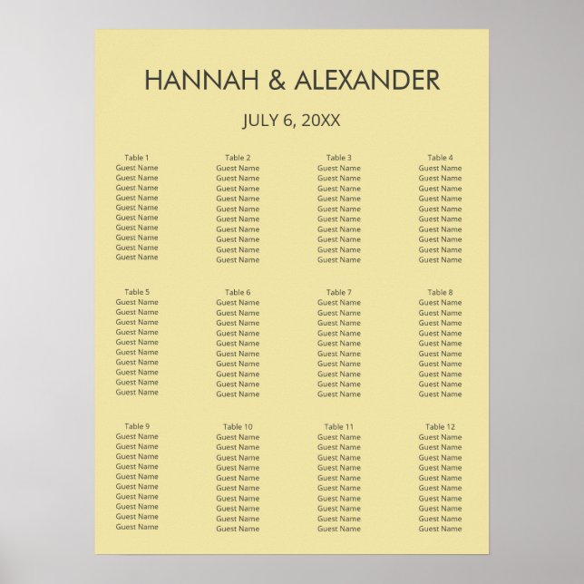 Poster Island Citrus Yellow Wedding Seating Chart (Devant)