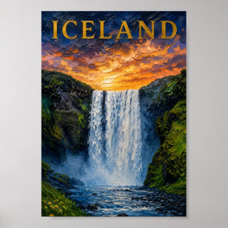 Poster Islande : Cascade artistique à l'éclat mystique -