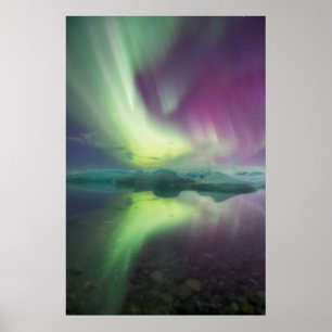 Poster Islande, Jokulsarlon. Reflet des lumières Aurora