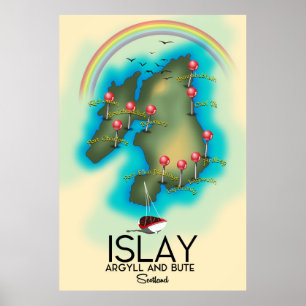 Poster Islay, Hébrides intérieures, carte de l'Écosse art