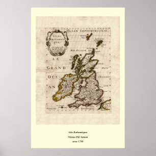 Poster Isles Britanniques - 1700 Nicolas Fils Sanson Map