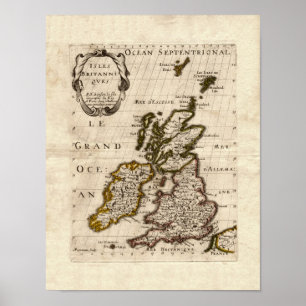 Poster Isles Britanniques - 1700 Nicolas Fils Sanson Map