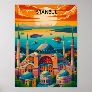 Poster Istanbul Hagia Sophia coloré Voyage Vintage