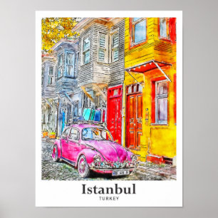 Poster Istanbul Turquie Voyage Aquarelle main tirée