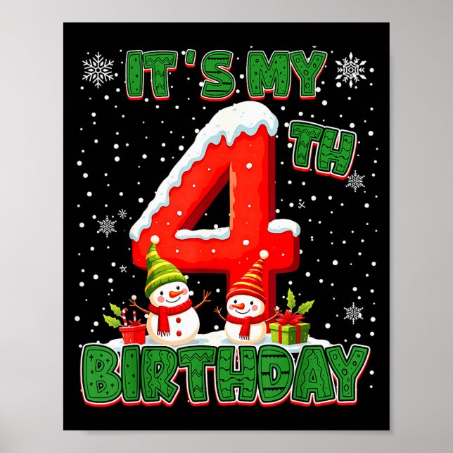 Poster It’s My 4th Birthday Christmas Snowman 4 Year Old  (Devant)