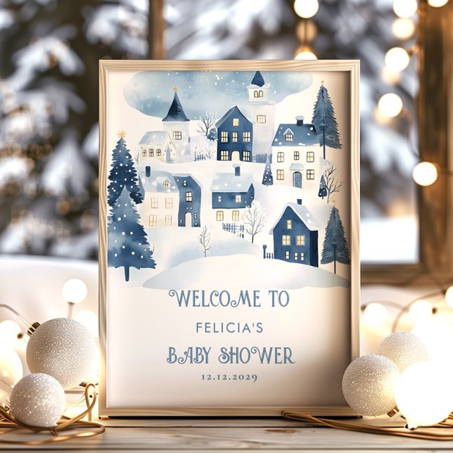Poster It takes a village Snow Baby Shower Welcome (Créateur téléchargé)