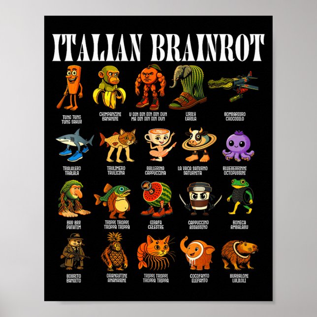 Poster Italian Brain Rot Italian Brainrot Funny Memes  (Devant)