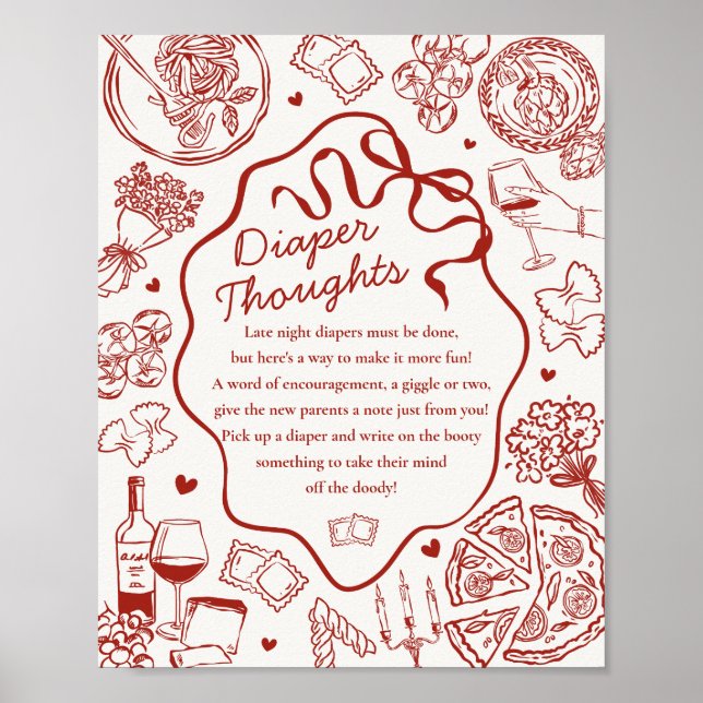Poster Italian Pasta Baby Shower Diaper Thoughts Game (Devant)