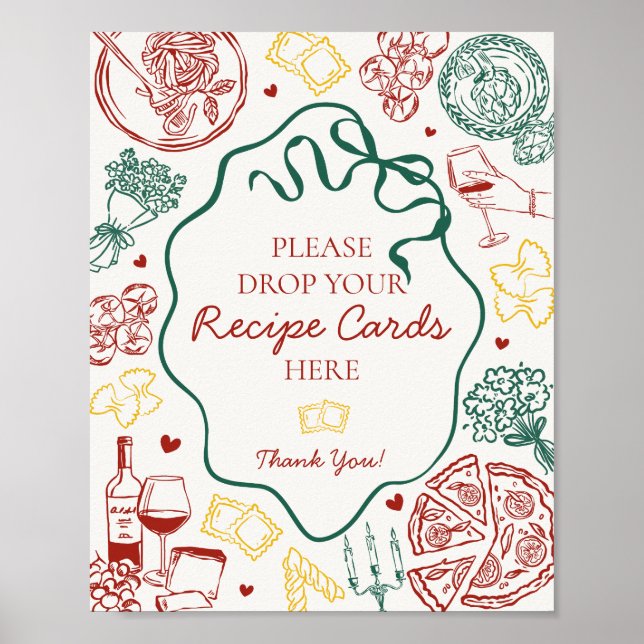 Poster Italian Pasta Bridal Shower Share A Recipe Sign (Devant)