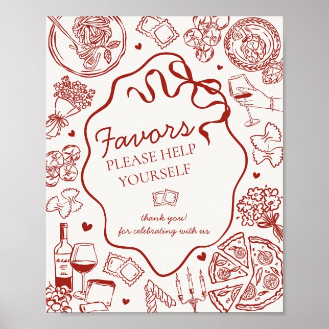 Poster Italian Pasta Dinner Party Favors Sign (Devant)