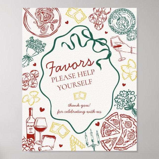 Poster Italian Pasta Dinner Party Favors Sign (Devant)