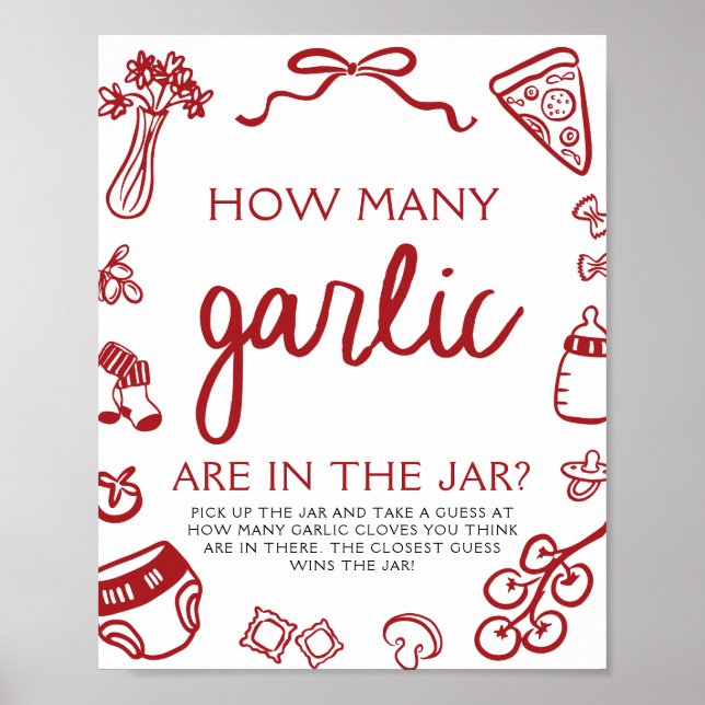 Poster Italian Pizza Guess How Many Garlic Baby Shower  (Devant)