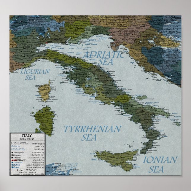 Poster Italie - 100 m Hausse du niveau de la mer (Devant)