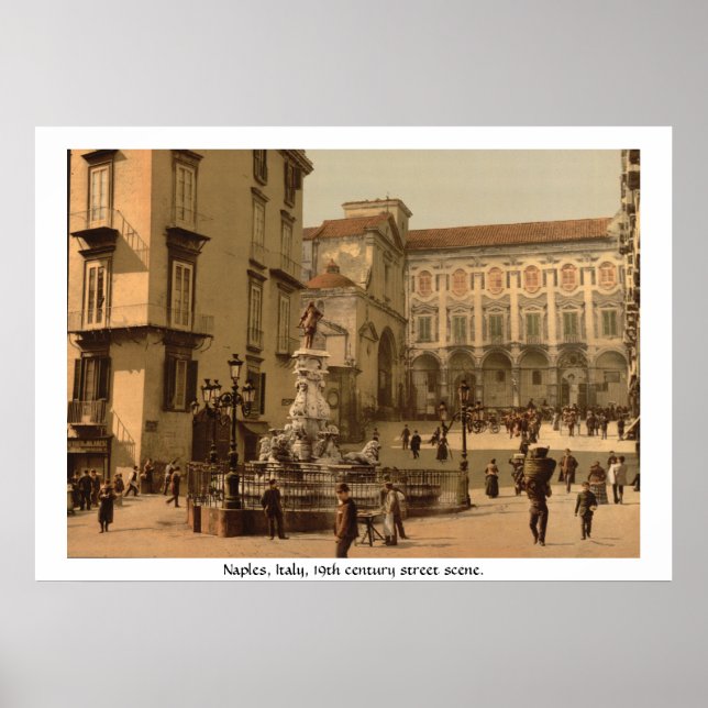 Poster Italie, 19ème siècle Naples scène de rue (Devant)