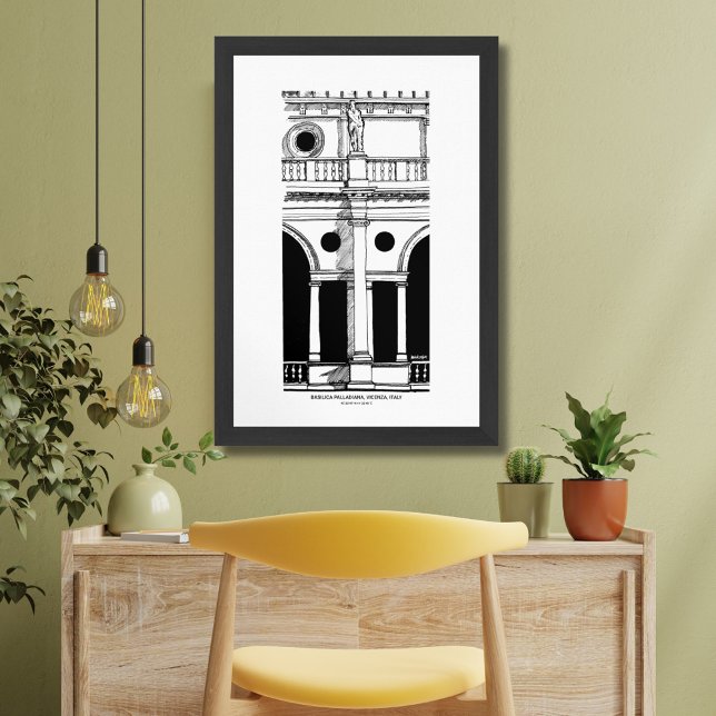 Poster Italie Basilique Palladiana - Croquis d'encre voya (Italy Basilica Palladiana Travel Ink Sketch Poster)
