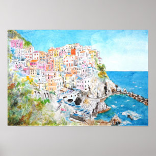 Poster Italie Cinque Terre aquarelle
