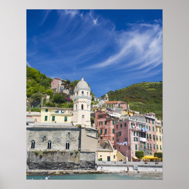 Poster Italie, Cinque Terre, Vernazza, Port et Eglise (Devant)