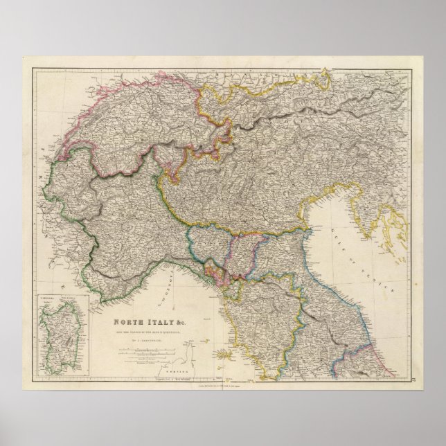 Poster Italie du Nord avec Sardaigne (Devant)