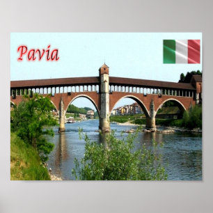 Poster Italie - Lombardie - Pavie - Le Pont Couvert -