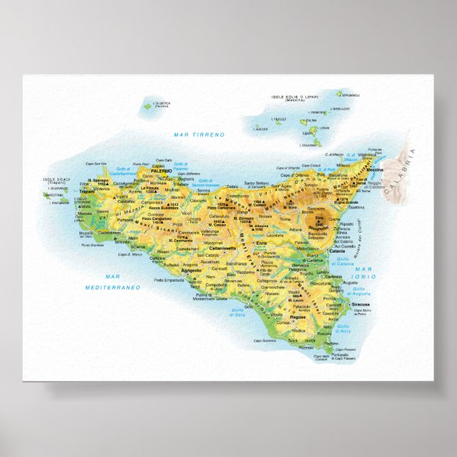 Poster Italie - Sicile - Carte Sicile - (Devant)