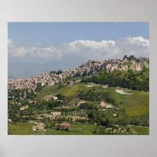 Poster Italie, Sicile, Enna, Calascibetta, Vue du matin