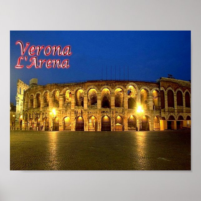 Poster Italie - Vénétie - Vérone - Arène de nuit - (Devant)