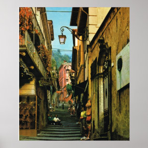 Poster Italie vintage, Bellagio, Rue des Marches